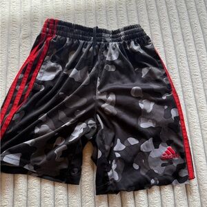 Adidas Men's Black Camo Shorts with Red Stripes